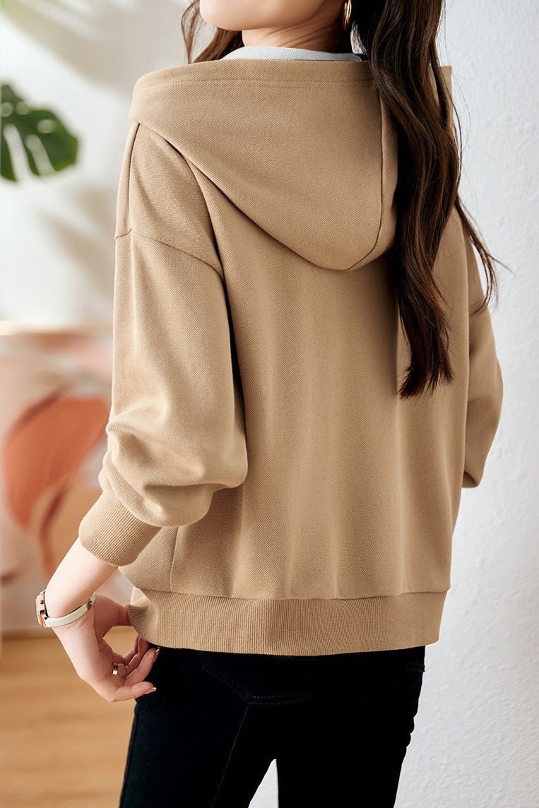 Casual Hooded Solid Color Irregular Patchwork Long-Sleeve Sweatshirt - liwisi