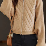 Casual Versatile Stand-Collar Paneled Batwing Sleeve Short Coat - liwisi