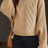 Casual Versatile Stand-Collar Paneled Batwing Sleeve Short Coat - liwisi