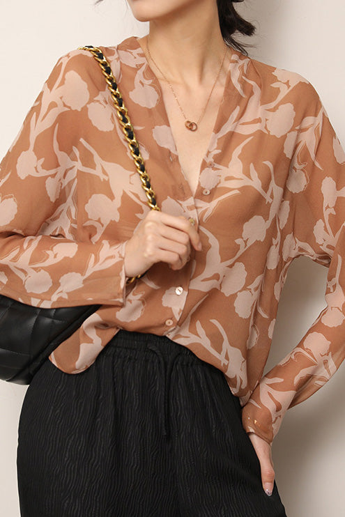 Casual Office V-Neck Printed Shirt - liwisi