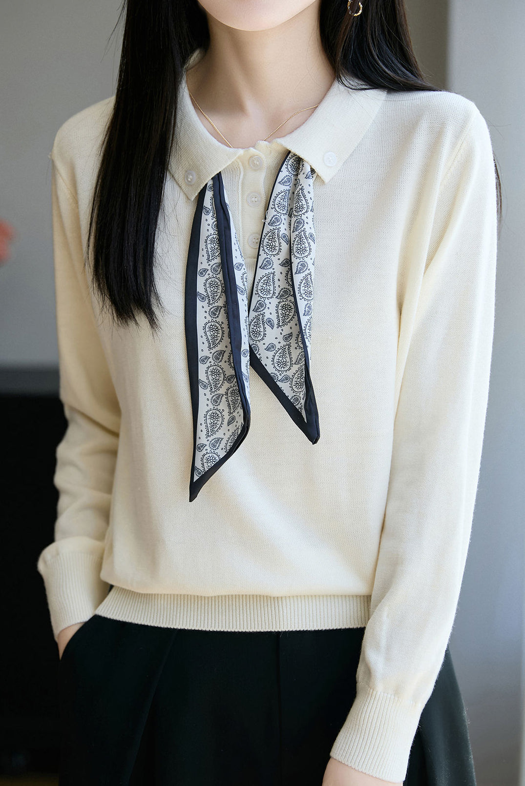 French Fashion Knit Top with Tie - liwisi