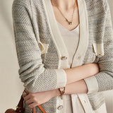 Elegant V-neck long-sleeved cardigan with pockets - liwisi