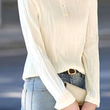 French Fashion Textured Long-Sleeve T-Shirt - liwisi