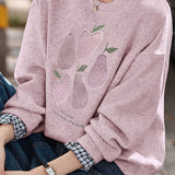 Casual Fruit Print & Plaid Paneled Pullover Hoodie