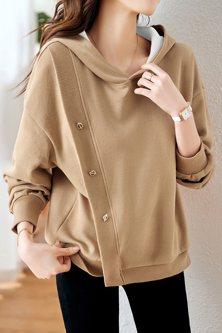 Casual Hooded Solid Color Irregular Patchwork Long-Sleeve Sweatshirt - liwisi