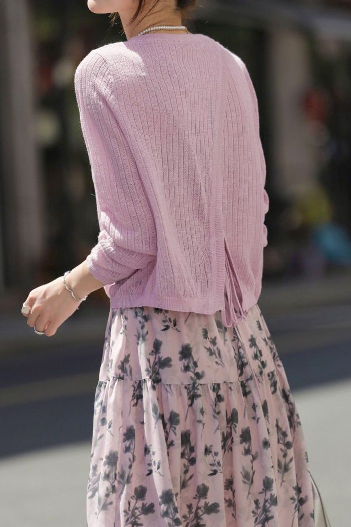 Soft Casual Knit Crewneck Top & Printed Midi Skirt Two-Piece Set - liwisi
