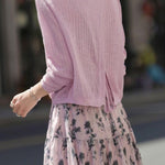 Soft Casual Knit Crewneck Top & Printed Midi Skirt Two-Piece Set - liwisi