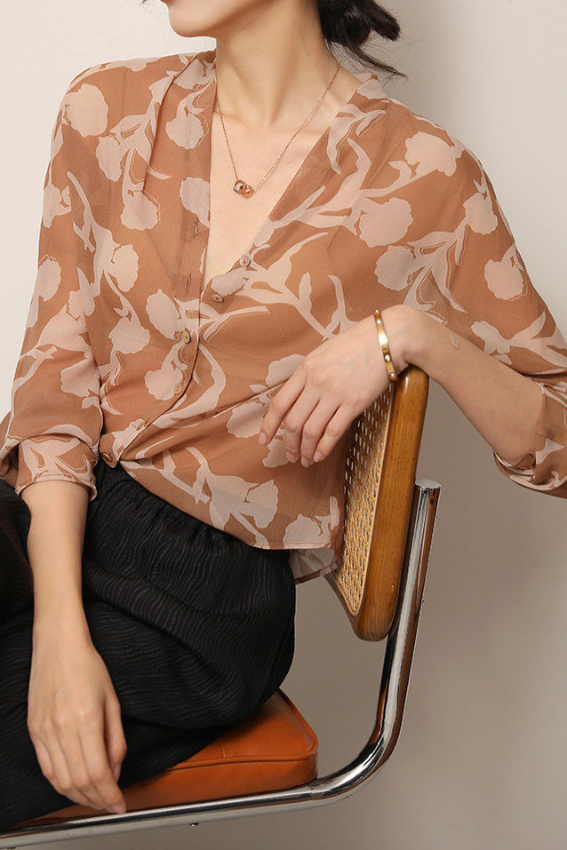 Casual Office V-Neck Printed Shirt - liwisi