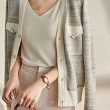 Elegant V-neck long-sleeved cardigan with pockets - liwisi