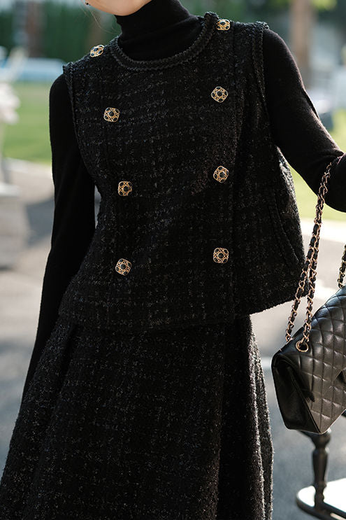 Elegant Waistcoat and High-Waisted Skirt Set - liwisi