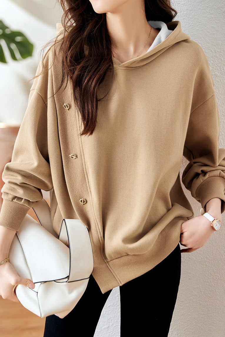 Casual Hooded Solid Color Irregular Patchwork Long-Sleeve Sweatshirt - liwisi