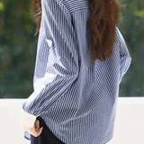 Casual Commuter Lapel Striped Shirt