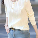 French Fashion Textured Long-Sleeve T-Shirt - liwisi
