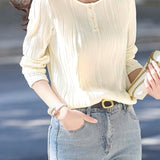 French Fashion Textured Long-Sleeve T-Shirt - liwisi