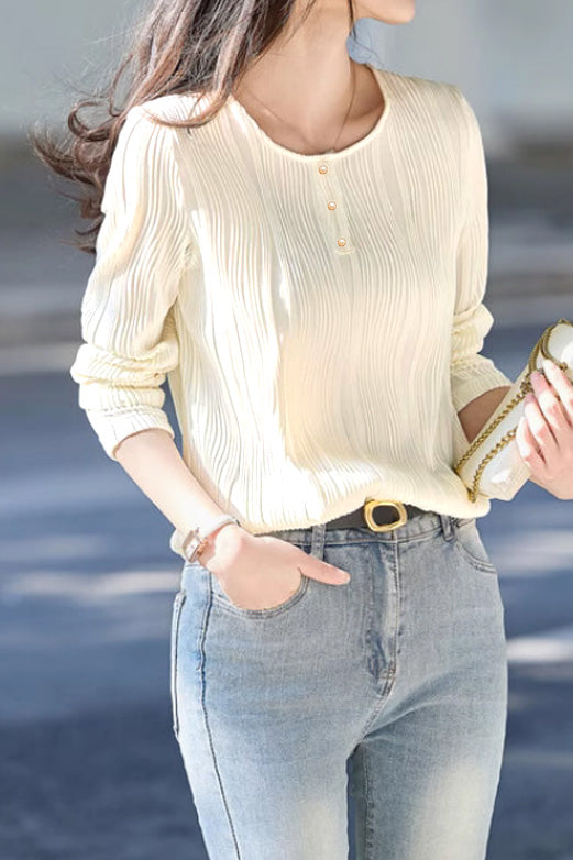French Fashion Textured Long-Sleeve T-Shirt - liwisi