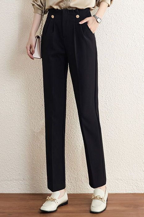 Straight tube pants, high-waisted black suit pants - liwisi