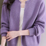 Pearl-decorated knitted sweater cardigan - liwisi