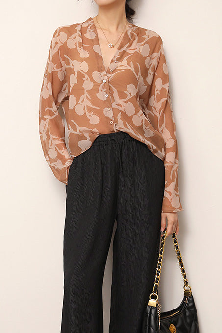 Casual Office V-Neck Printed Shirt - liwisi