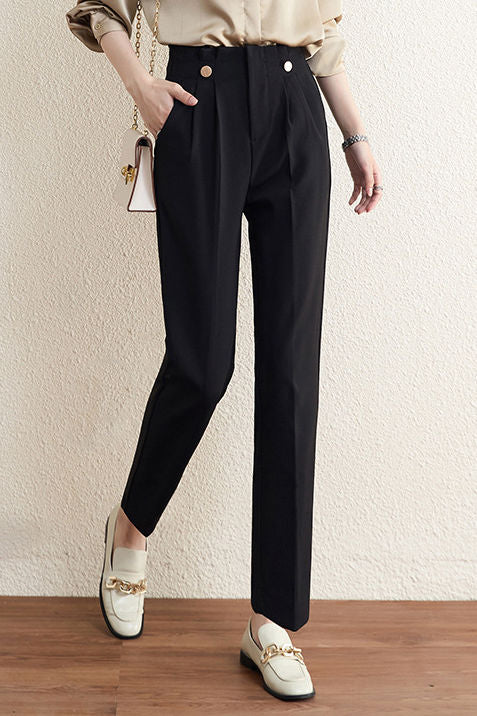 Straight tube pants, high-waisted black suit pants - liwisi