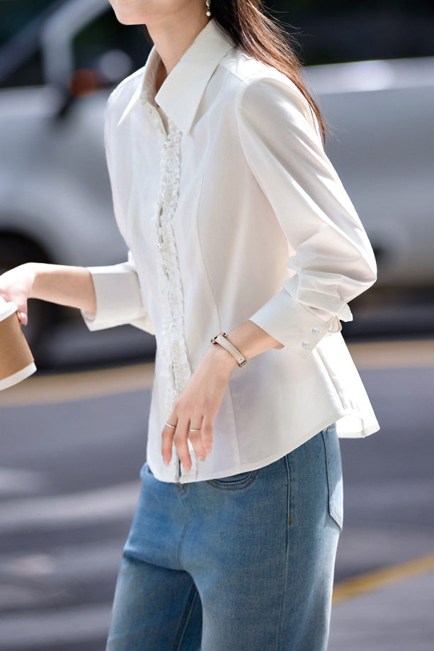 Exquisite Elegant Versatile Lace Pearl Button Shirt - liwisi