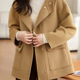 Casual Versatile Hooded Double-Pocket Woolen Coat