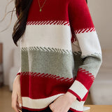Contrast color striped loose sweater - liwisi