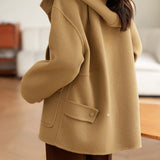 Casual Versatile Hooded Double-Pocket Woolen Coat