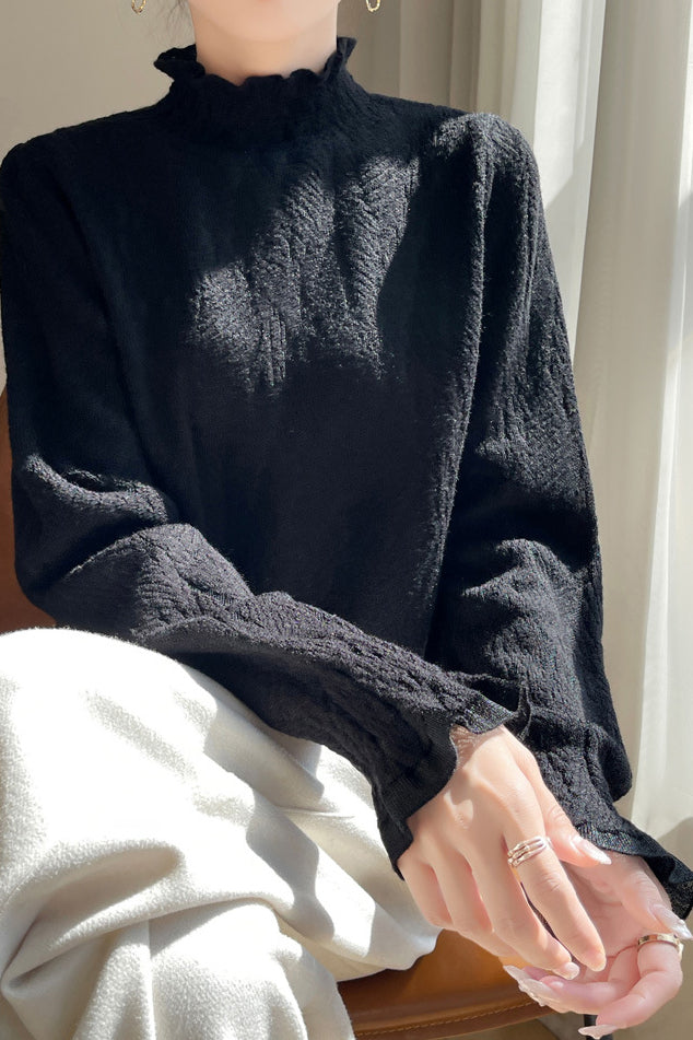 French lace-trimmed knitted undershirt - liwisi