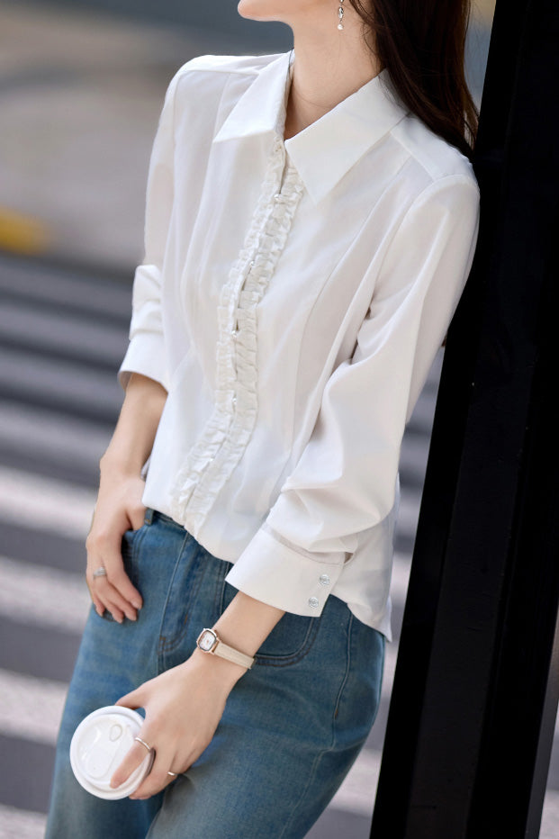 Exquisite Elegant Versatile Lace Pearl Button Shirt - liwisi