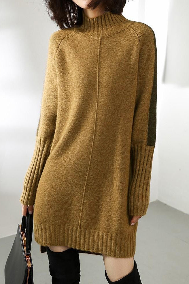 Half turtleneck color-blocked dress - liwisi