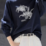 Casual Versatile Embroidered Printed Pullover Sweatshirt