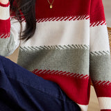 Contrast color striped loose sweater - liwisi