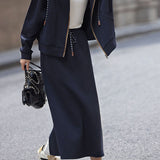 Casual Simple Hoodie Cardigan Straight Skirt 2-Piece Set