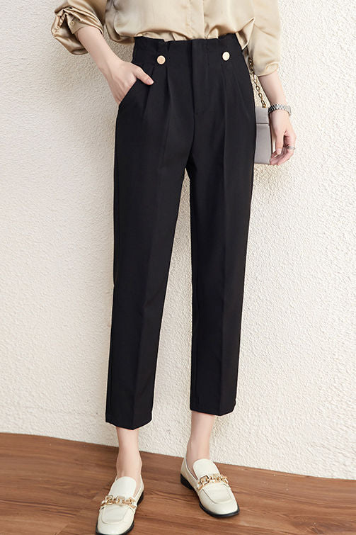 Straight tube pants, high-waisted black suit pants - liwisi