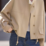 Casual Office Short Stand-Collar Drawstring Jacket - liwisi