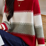 Contrast color striped loose sweater - liwisi