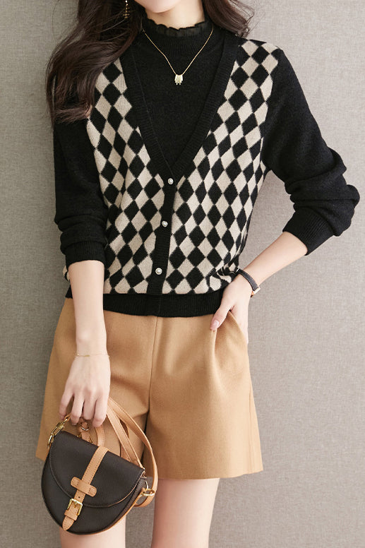 Half turtleneck fake two-piece top - liwisi