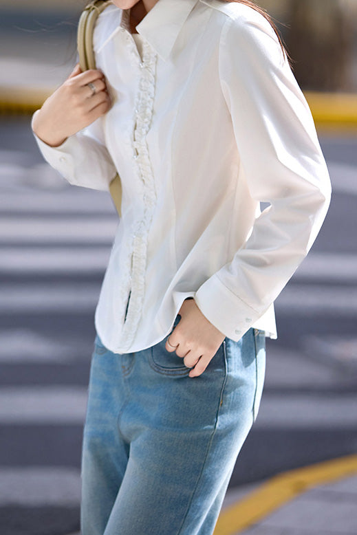 Exquisite Elegant Versatile Lace Pearl Button Shirt - liwisi