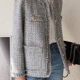 Elegant-Inspired No-Collar Jacket with Lining - liwisi
