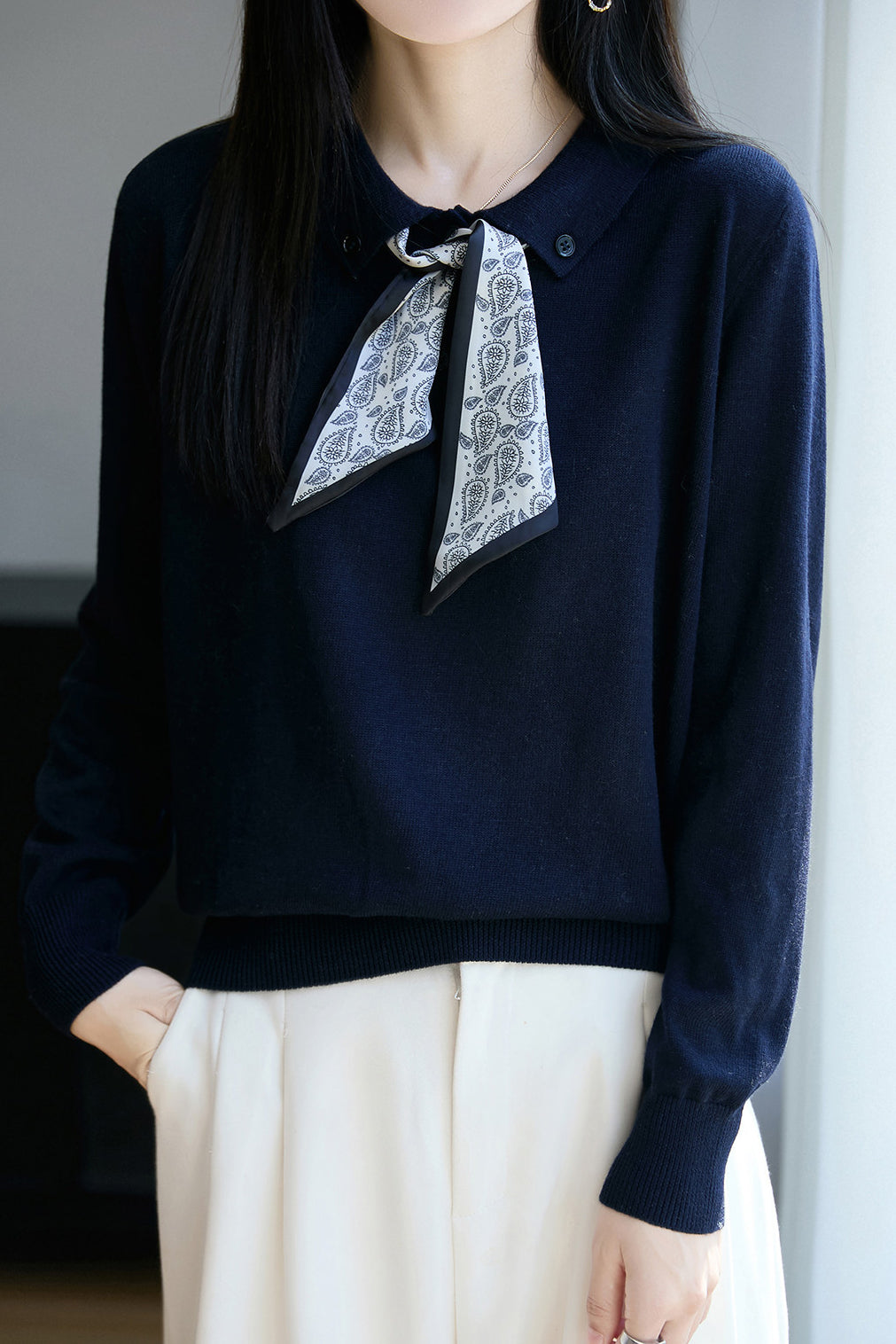 French Fashion Knit Top with Tie - liwisi