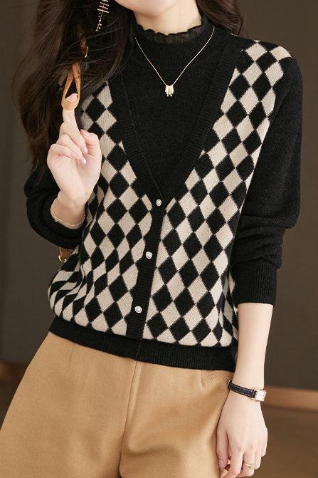 Half turtleneck fake two-piece top - liwisi