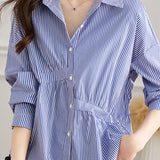 Casual Versatile Asymmetric-Design Striped Shirt