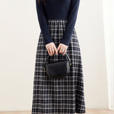 Elegant Retro Knitted Paneled Brushed Plaid Dress