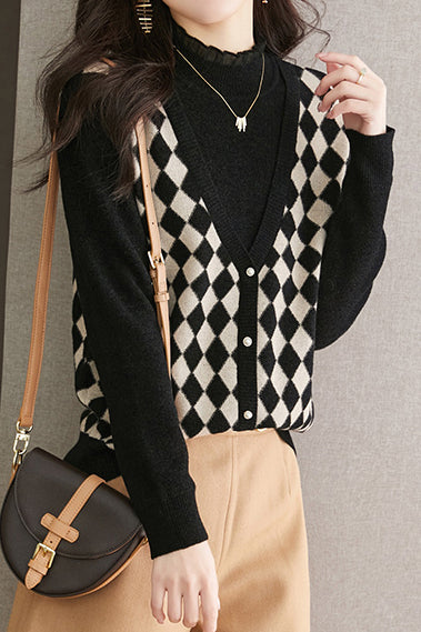 Half turtleneck fake two-piece top - liwisi