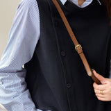 Knitted spliced fake two-piece striped shirt - liwisi