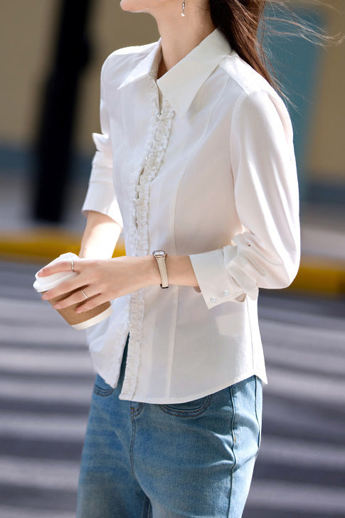 Exquisite Elegant Versatile Lace Pearl Button Shirt - liwisi