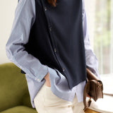 Knitted spliced fake two-piece striped shirt - liwisi