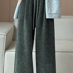 Lazy Relaxed Diagonal Striped Fleece-Lined Wide-Leg Pants - liwisi