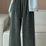 Lazy Relaxed Diagonal Striped Fleece-Lined Wide-Leg Pants - liwisi