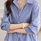 Casual Versatile Asymmetric-Design Striped Shirt